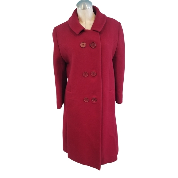 Vintage Jackets & Blazers - Vintage Size M Cranberry Red Double Breasted Dress Coat